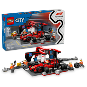 0443 F1-depotstopp og -team med Ferrari-bil